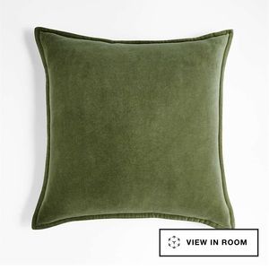 2 Crate and Barrel Organic Moss 20"x20" Washed Cotton Velvet Throw Pillow Covers